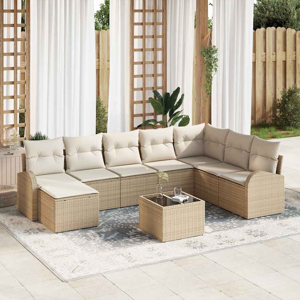 Sofa Sæt 9 stk. Beige og hvid polyrattan