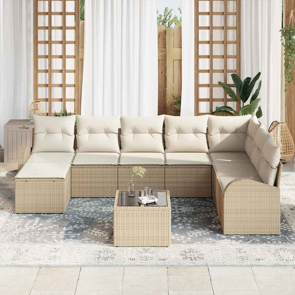 Sofa Sæt 9 stk. Beige og hvid polyrattan