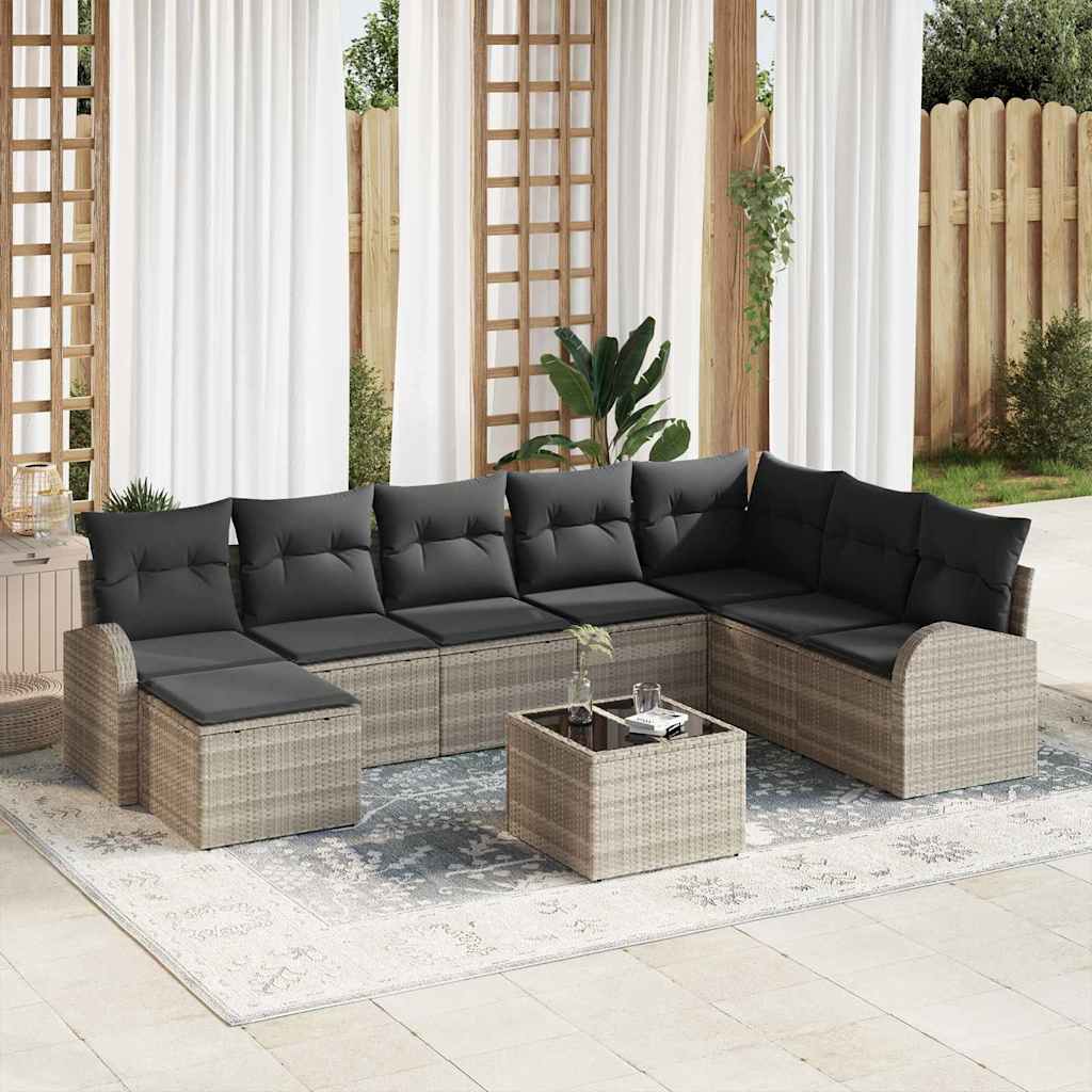 Sofa Sæt 9 stk. Lysegrå polyrattan