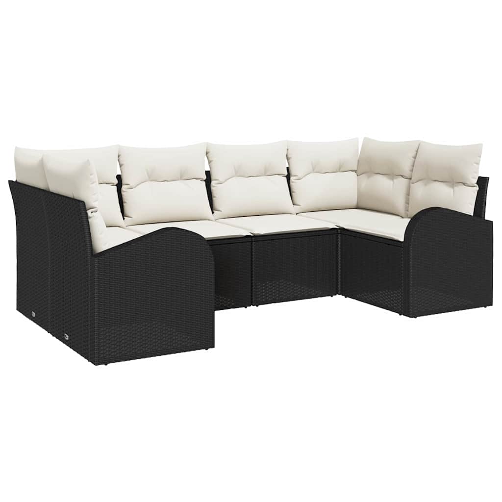Havesofa Sæt med pude 6 pcs Sort og Hvid polyrattan