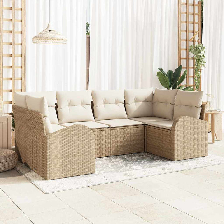 Havesofa Sæt med pude 6 pcs Beige og hvid polyrattan