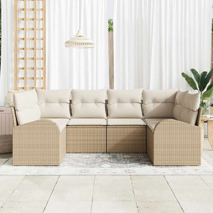 Havesofa Sæt med pude 6 pcs Beige og hvid polyrattan
