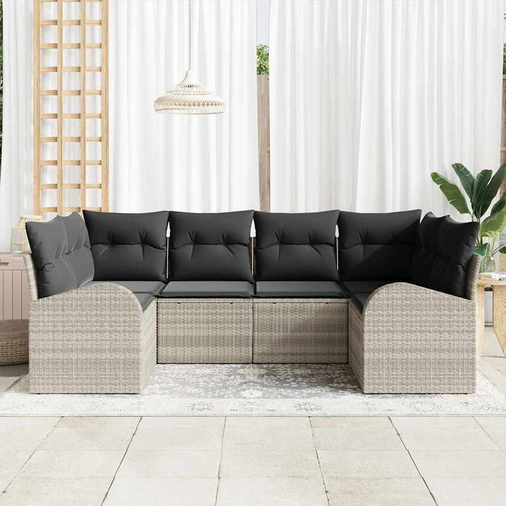 Havesofa Sæt med pude med opbevaring 6 pcs Lysegrå polyrattan