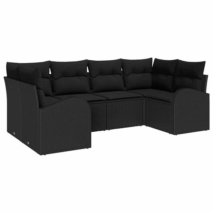Havesofa Sæt med pude med opbevaring 6 pcs Sort polyrattan