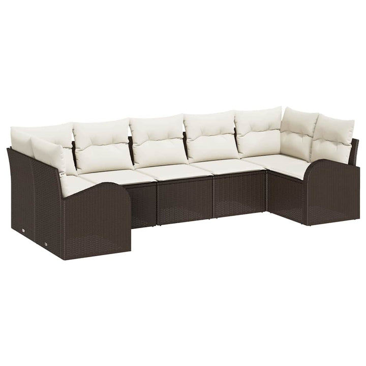 Havesofa Sæt med pude 7 pcs Brun og hvid polyrattan