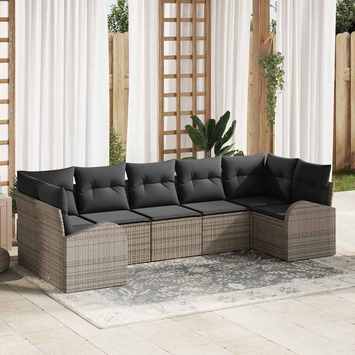 Havesofa Sæt med pude med opbevaring 7 pcs Grå polyrattan