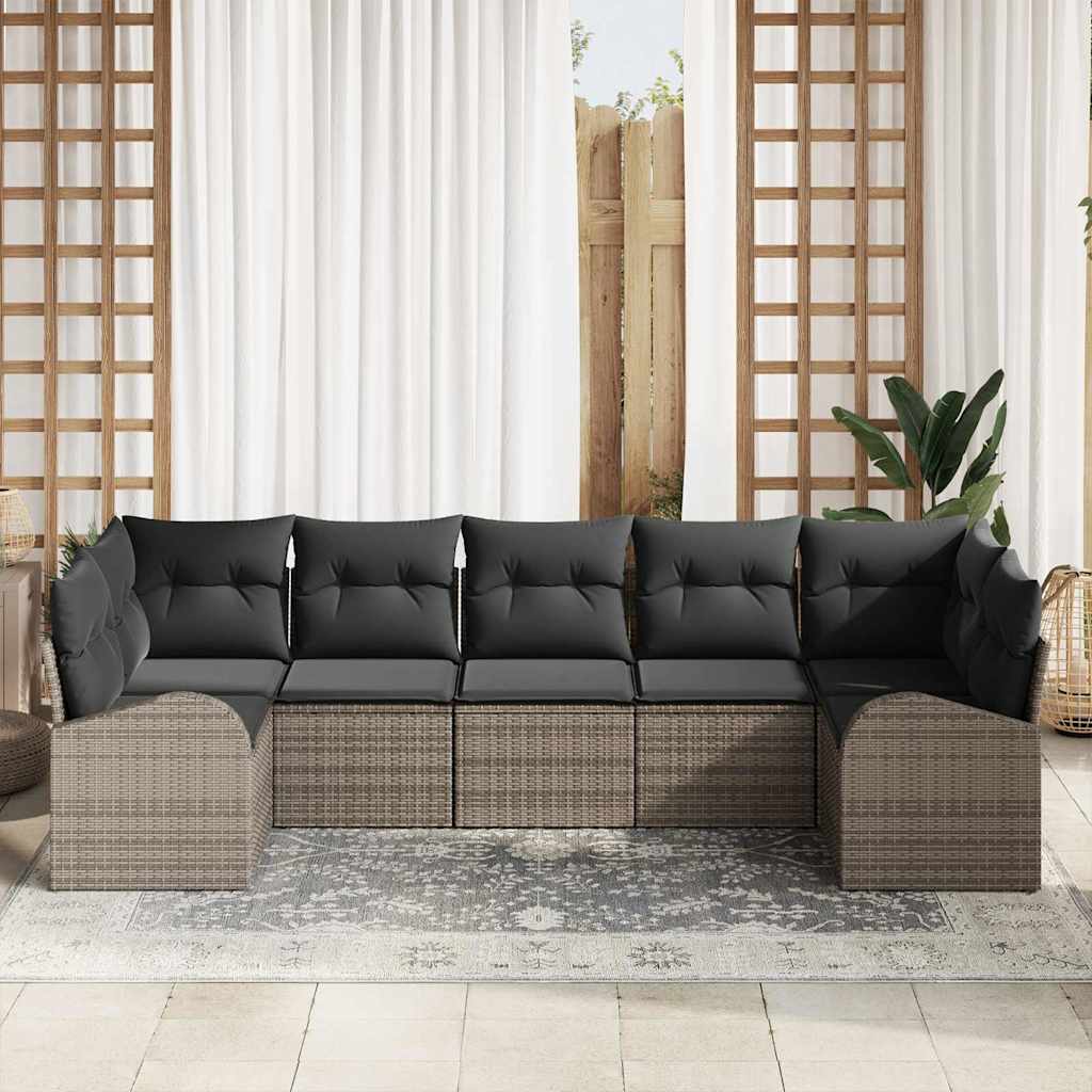 Havesofa Sæt med pude med opbevaring 7 pcs Grå polyrattan