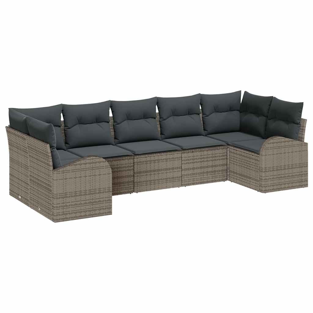 Havesofa Sæt med pude med opbevaring 7 pcs Grå polyrattan