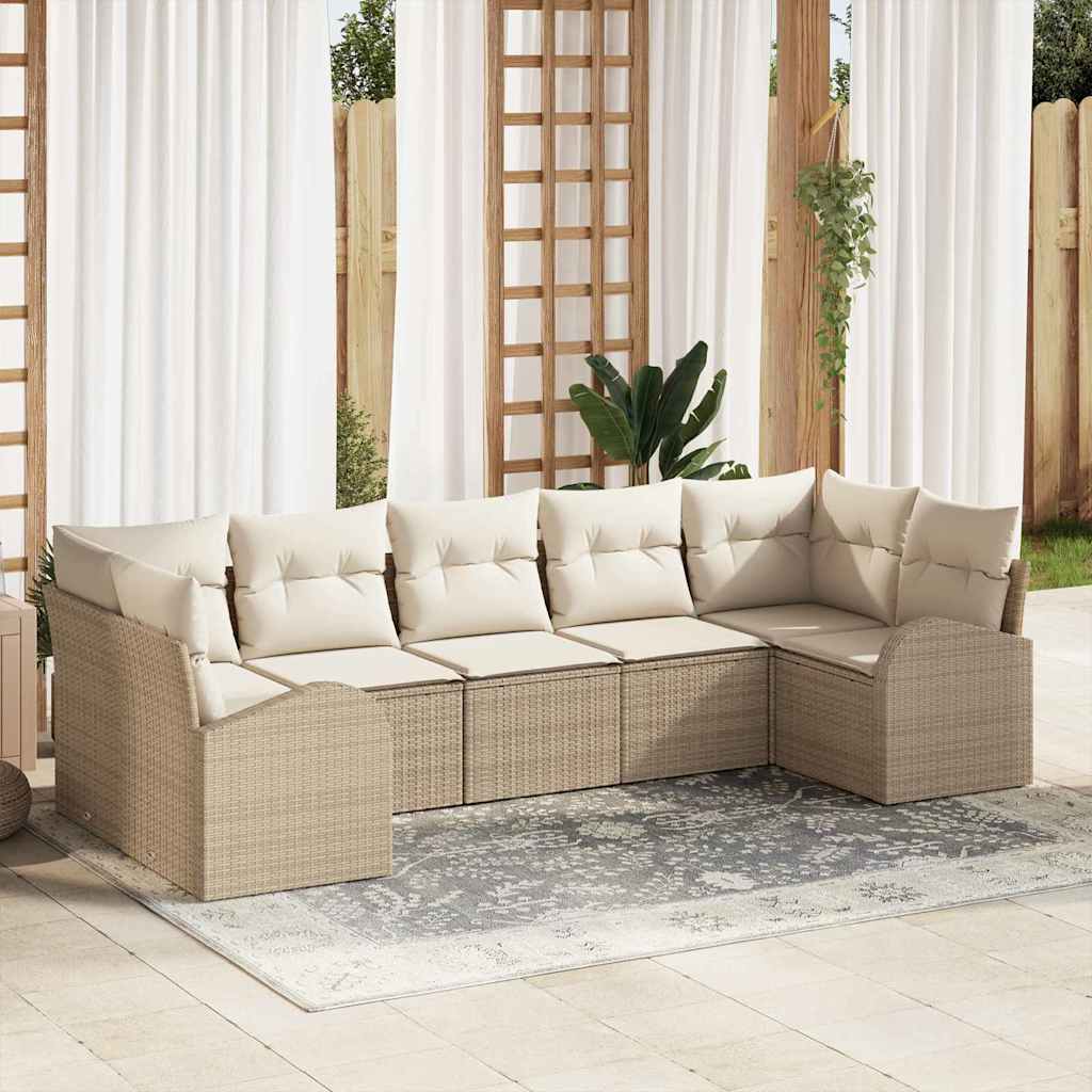 Havesofa Sæt 7 stk. Beige og hvid polyrattan