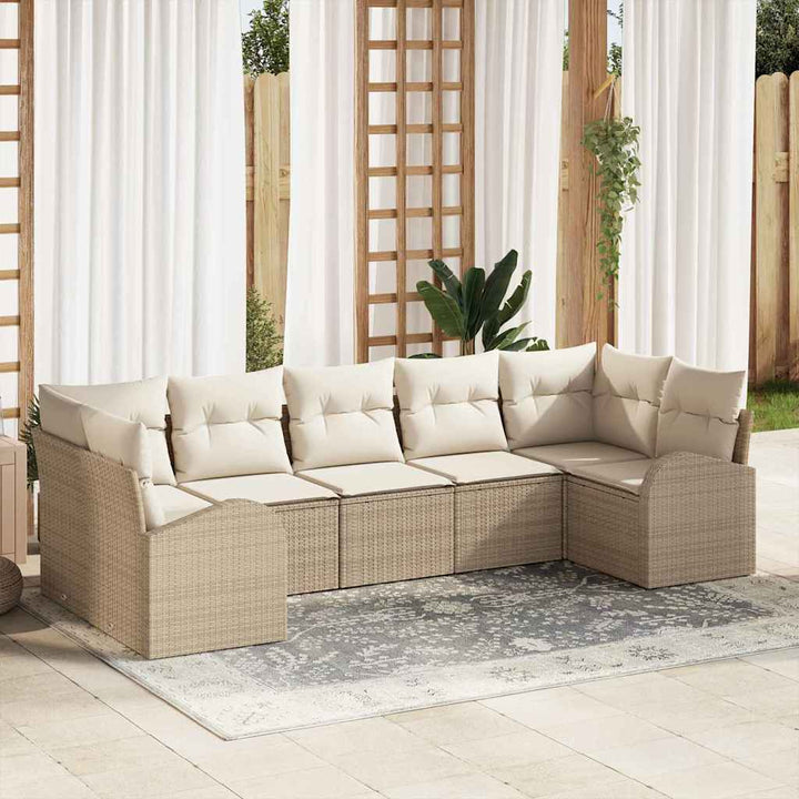 Havesofa Sæt 7 stk. Beige og hvid polyrattan