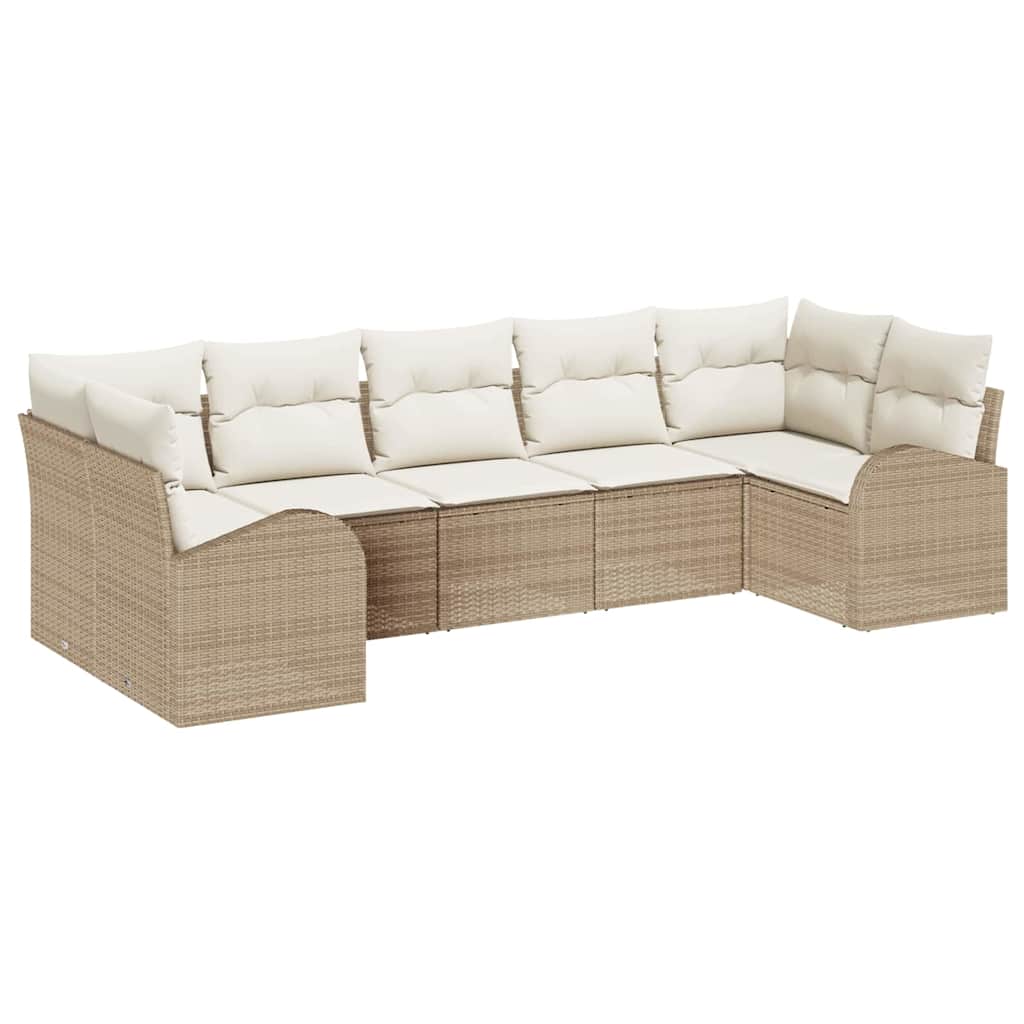 Havesofa Sæt med pude 7 pcs Beige og hvid polyrattan