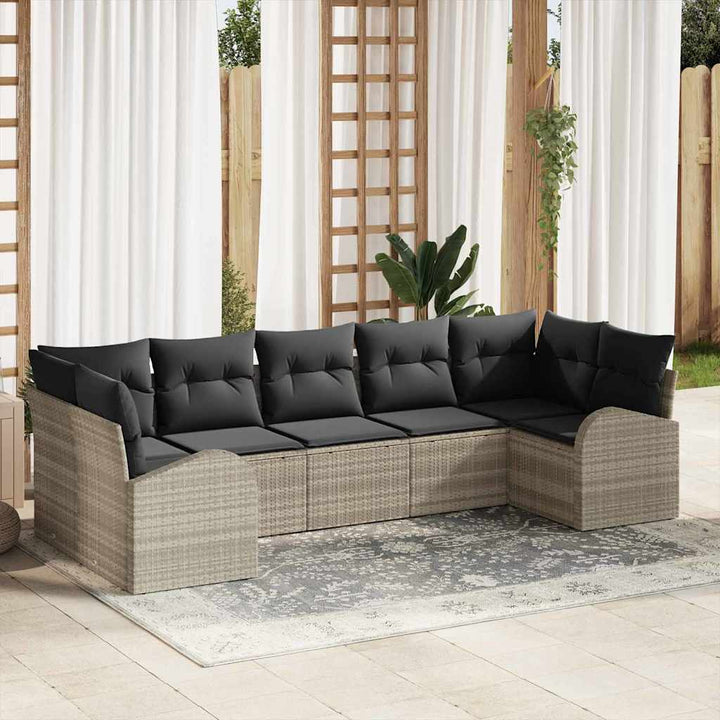 Havesofa Sæt med pude med opbevaring 7 pcs Lysegrå polyrattan