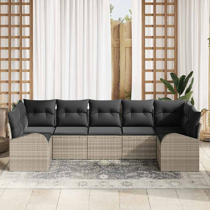 Havesofa Sæt med pude med opbevaring 7 pcs Lysegrå polyrattan