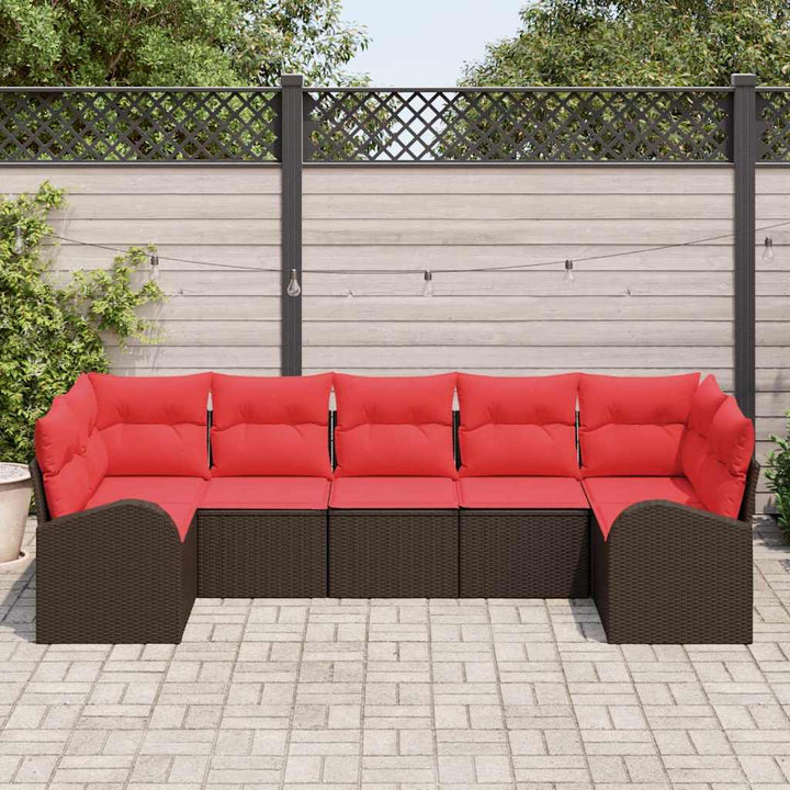 Havesofa Sæt med pude 7 pcs Brun og Rød polyrattan