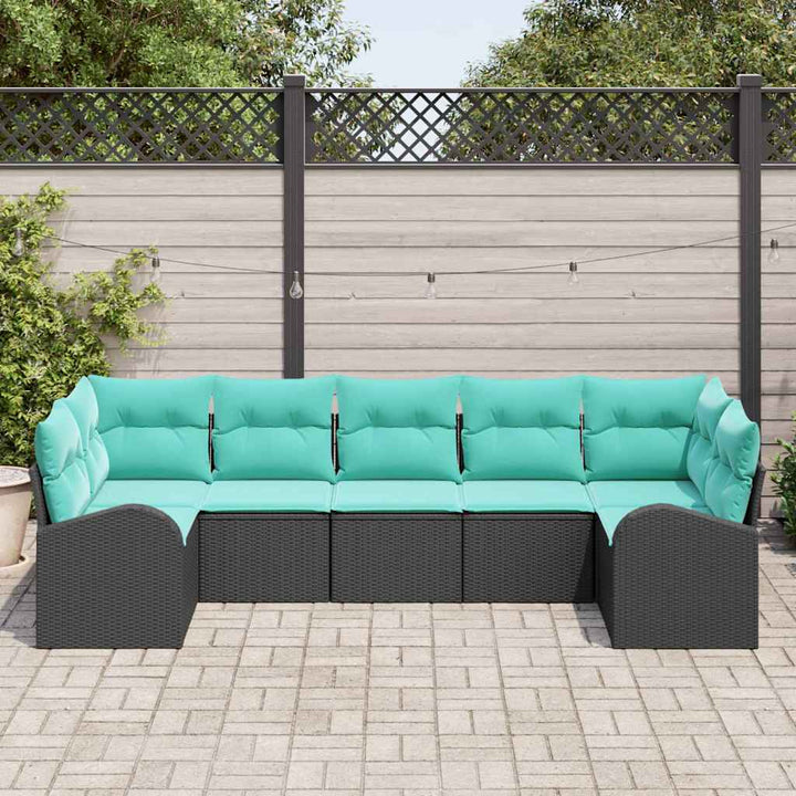Havesofa Sæt med pude 7 pcs Sort og turkis polyrattan