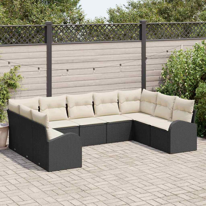 Havesofa Sæt med pude 9 pcs Sort og Hvid polyrattan