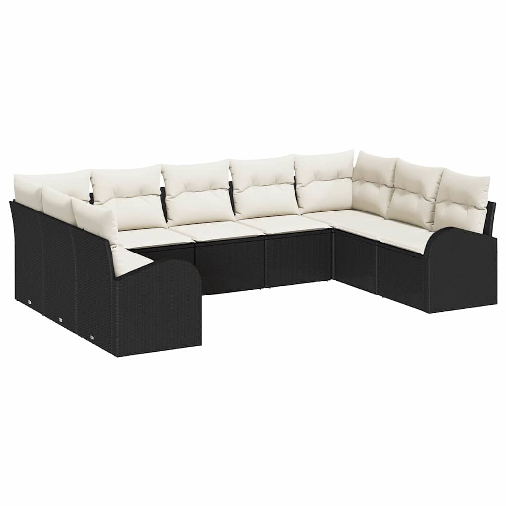 Havesofa Sæt med pude 9 pcs Sort og Hvid polyrattan