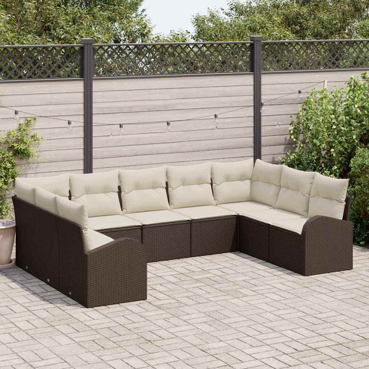 Havesofa Sæt med pude 9 pcs Brun og hvid polyrattan