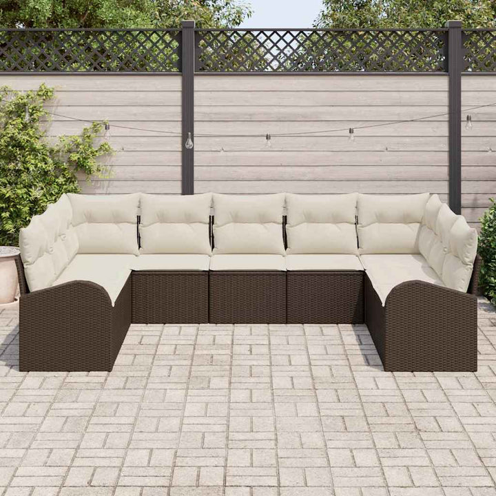 Havesofa Sæt med pude 9 pcs Brun og hvid polyrattan