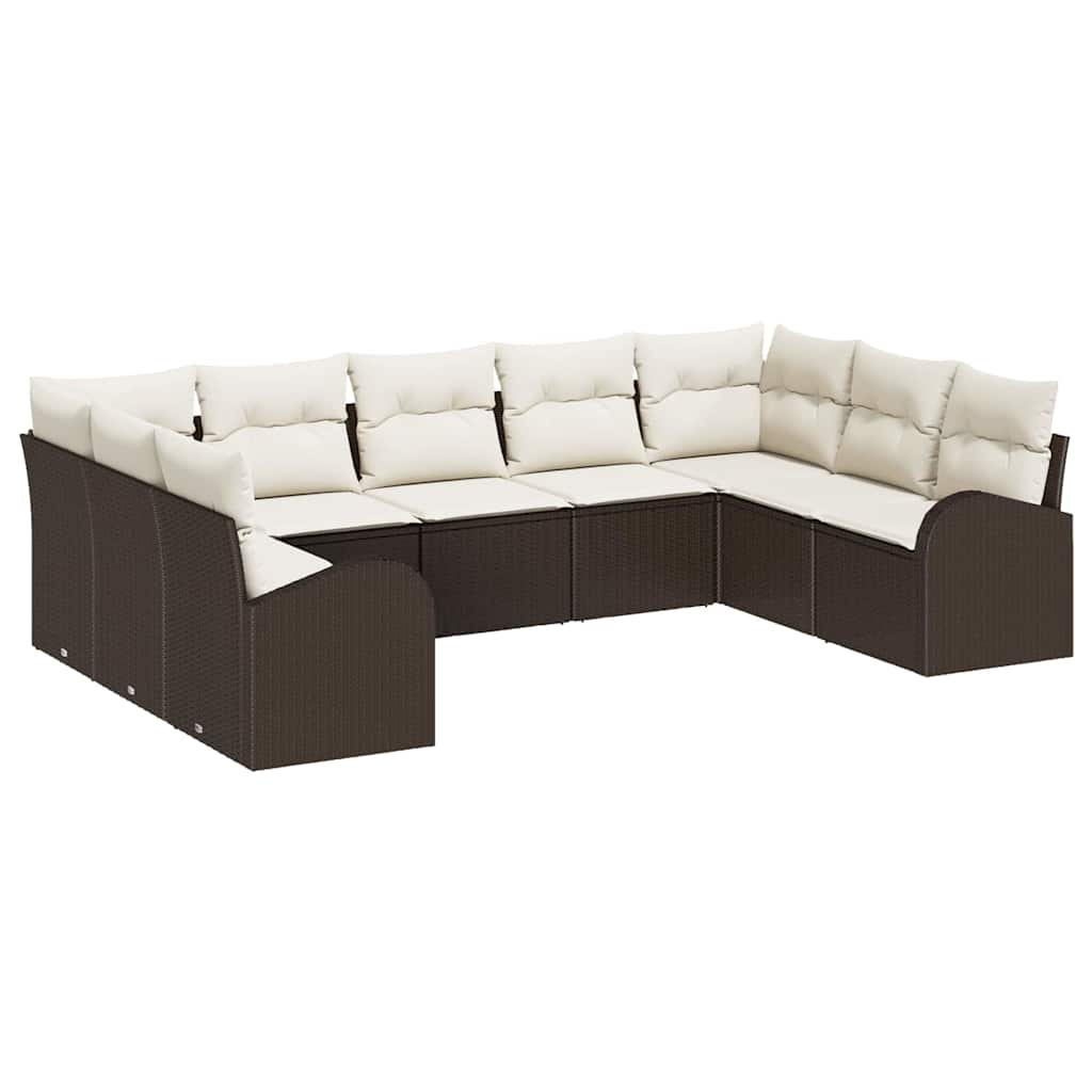 Havesofa Sæt med pude 9 pcs Brun og hvid polyrattan