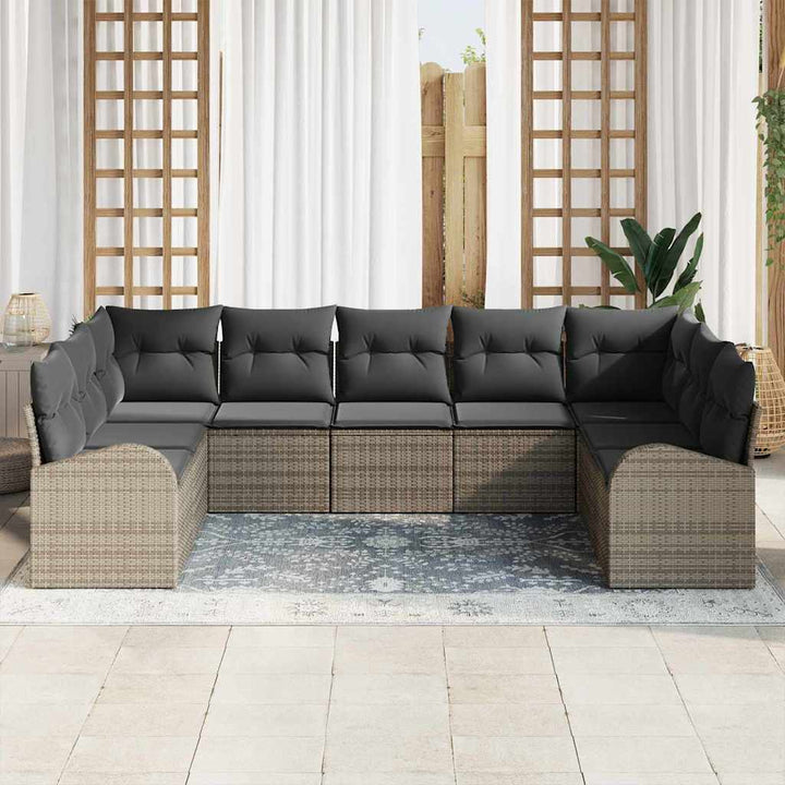 Havesofa Sæt med pude med opbevaring 9 pcs Grå polyrattan