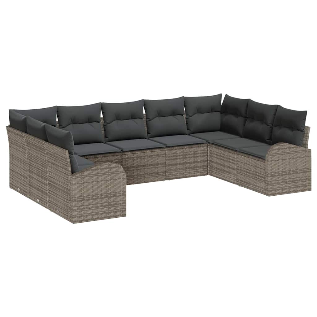 Havesofa Sæt med pude med opbevaring 9 pcs Grå polyrattan