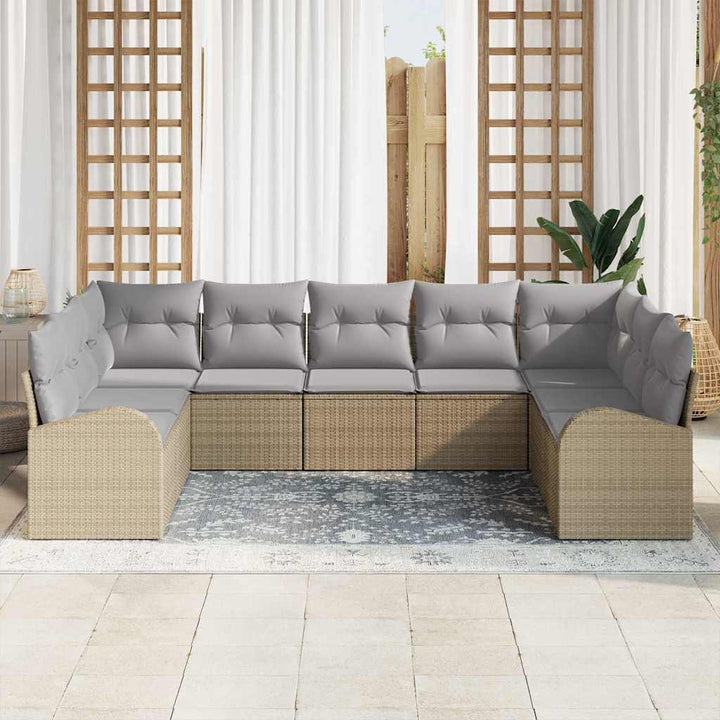 Havesofa Sæt med pude 9 pcs Beige og lys grå polyrattan