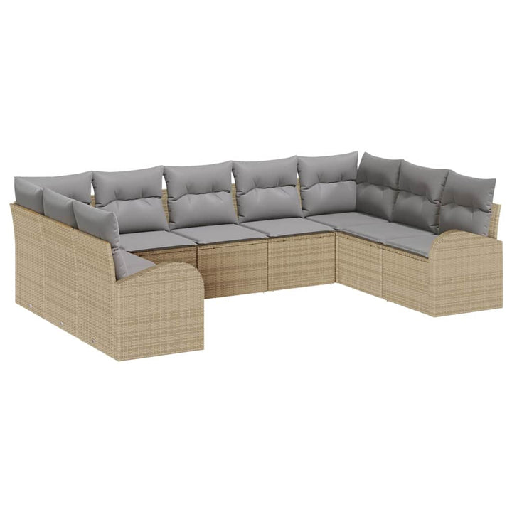 Havesofa Sæt med pude 9 pcs Beige og lys grå polyrattan