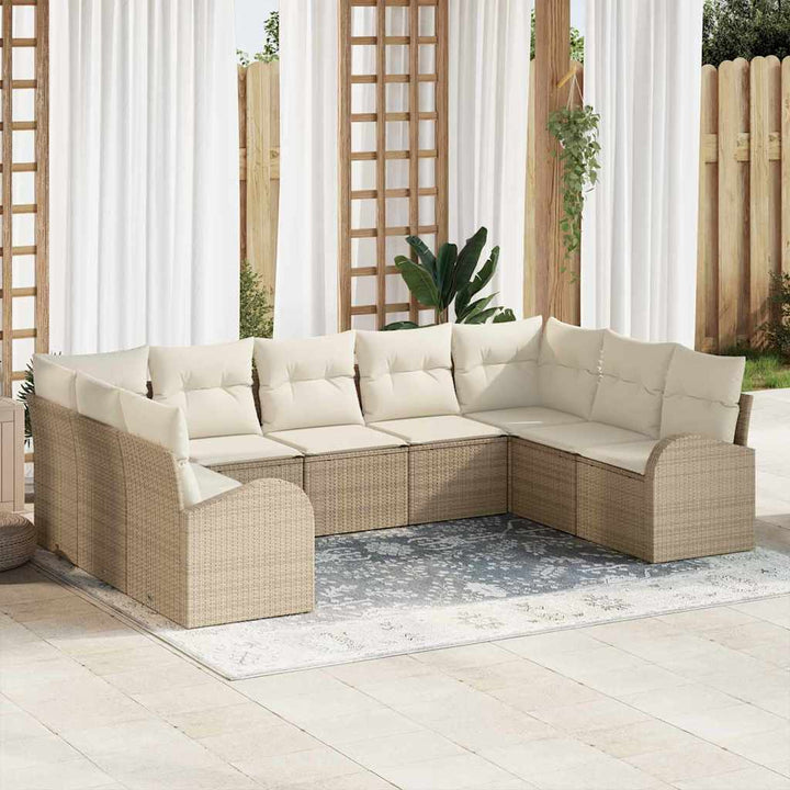 Havesofa Sæt 9 stk. Beige og hvid polyrattan