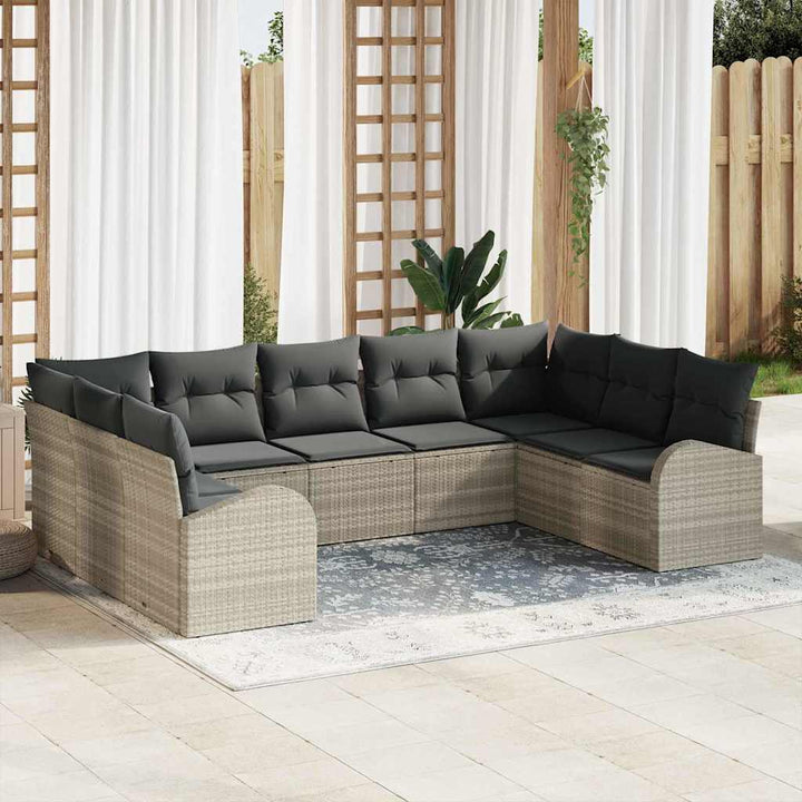 Havesofa Sæt med pude med opbevaring 9 pcs Lysegrå polyrattan