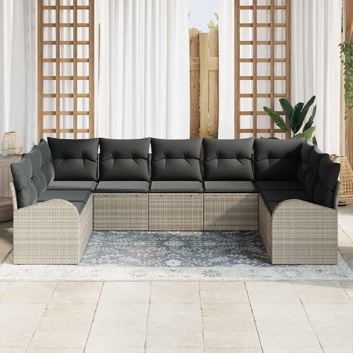 Havesofa Sæt med pude med opbevaring 9 pcs Lysegrå polyrattan