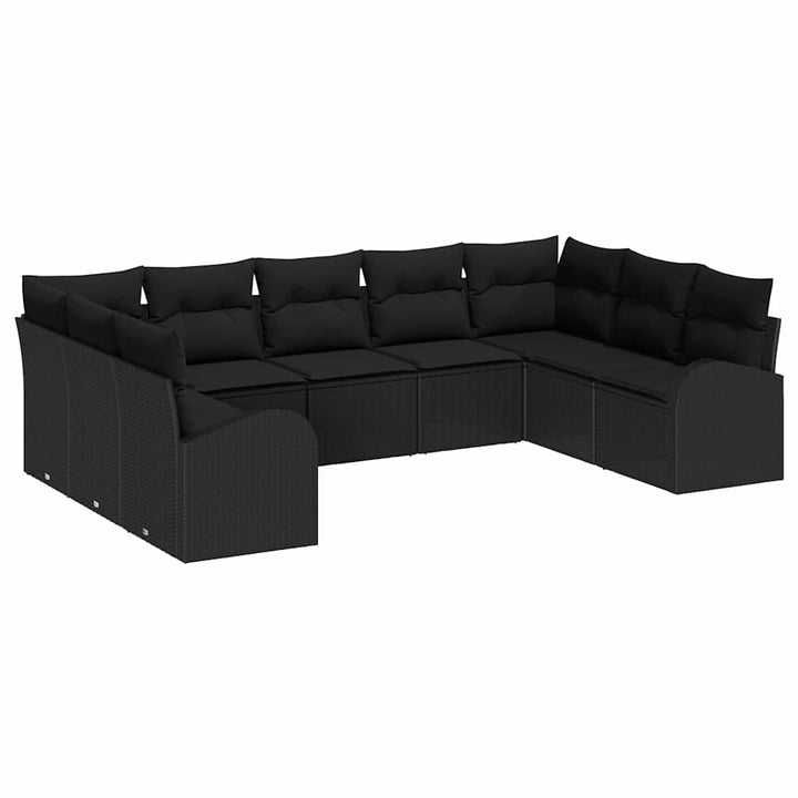 Havesofa Sæt med pude med opbevaring 9 pcs Sort polyrattan