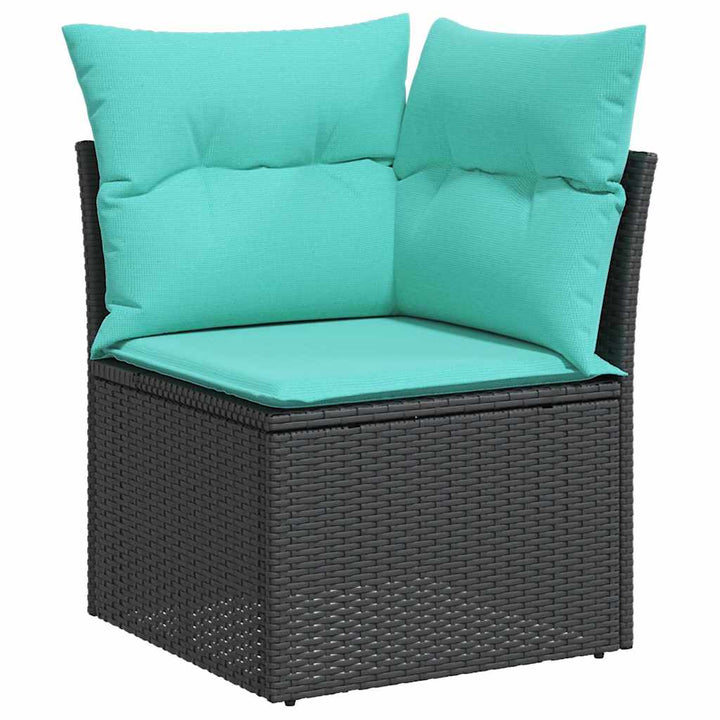 Havesofa Sæt 9 stk. Sort og turkis polyrattan
