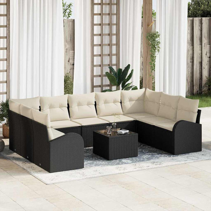 Havesofa Sæt med pude 10 pcs Sort og Hvid polyrattan
