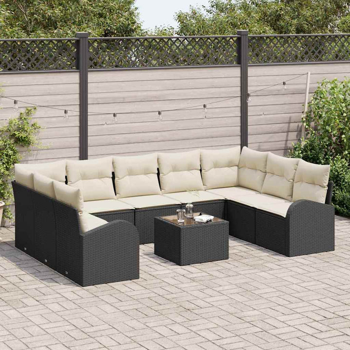 Havesofa Sæt med pude 10 pcs Sort og Hvid polyrattan