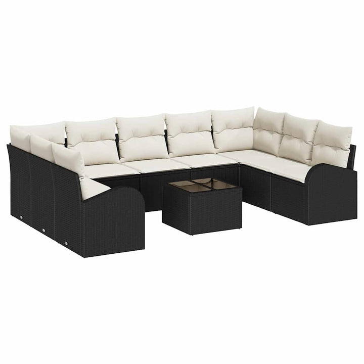 Havesofa Sæt med pude 10 pcs Sort og Hvid polyrattan