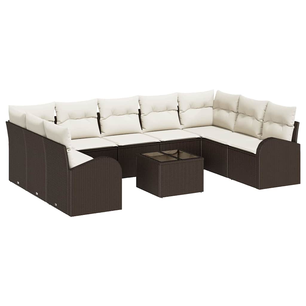 Havesofa Sæt med pude 10 pcs Brun og hvid polyrattan