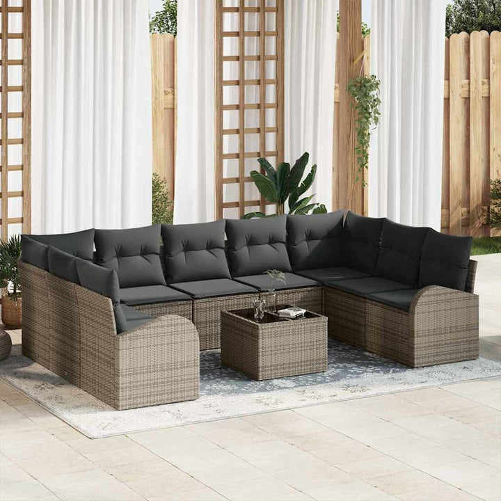 Havesofa Sæt med pude med opbevaring 10 pcs Grå polyrattan