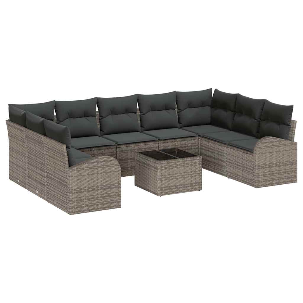 Havesofa Sæt med pude med opbevaring 10 pcs Grå polyrattan