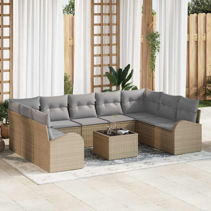 Havesofa Sæt med pude 10 pcs Beige og lysegrå polyrattan