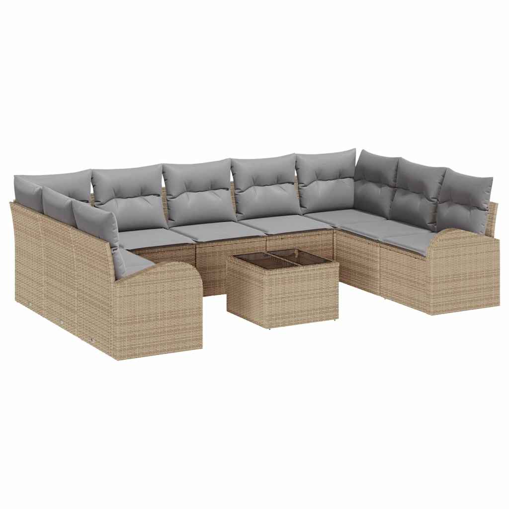 Havesofa Sæt med pude 10 pcs Beige og lysegrå polyrattan