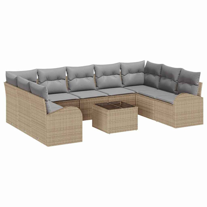 Havesofa Sæt med pude 10 pcs Beige og lysegrå polyrattan