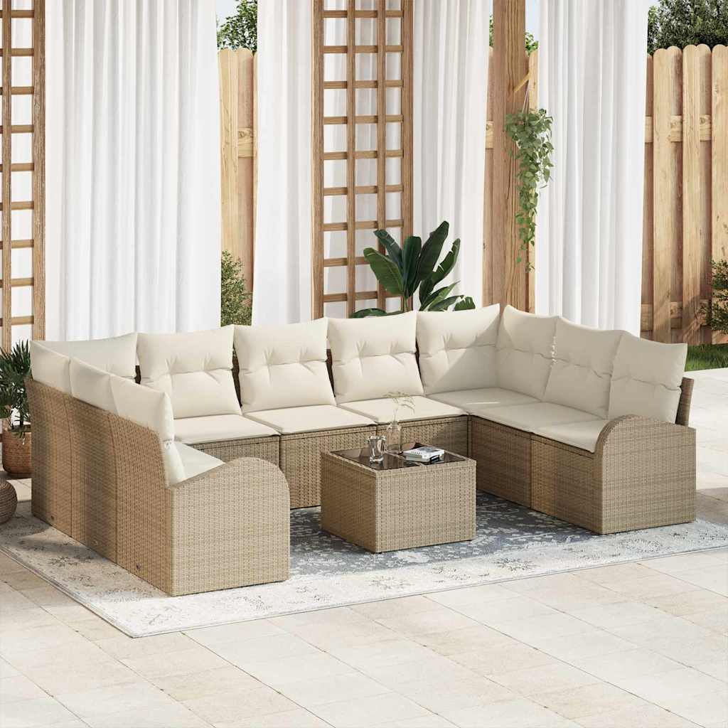 Havesofa Sæt 10 stk. Beige og hvid polyrattan