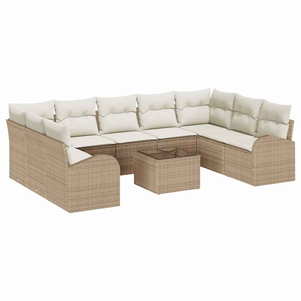 Havesofa Sæt 10 stk. Beige og hvid polyrattan