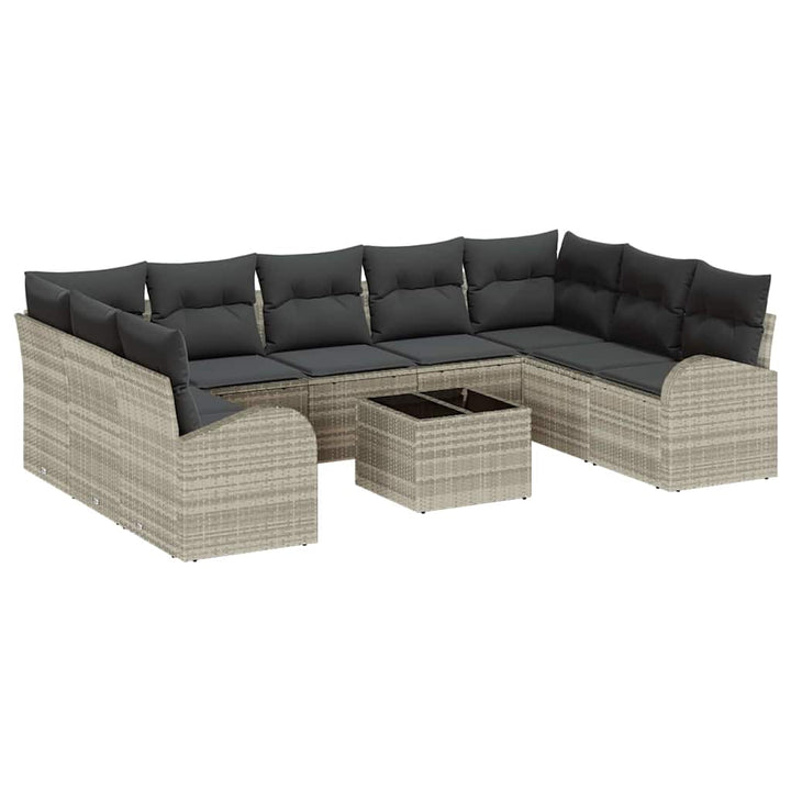 Havesofa Sæt med pude med opbevaring 10 pcs Lysegrå polyrattan