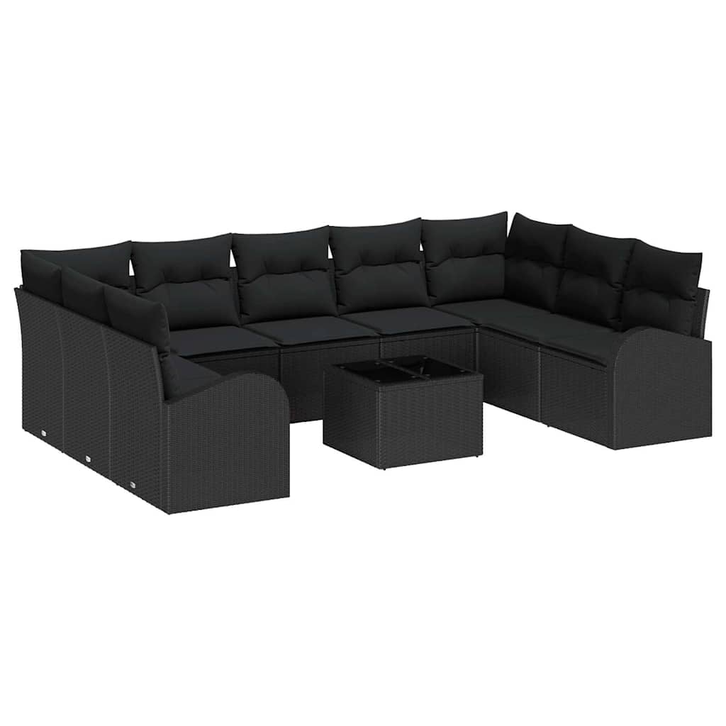 Havesofa Sæt med pude med opbevaring 10 pcs Sort polyrattan