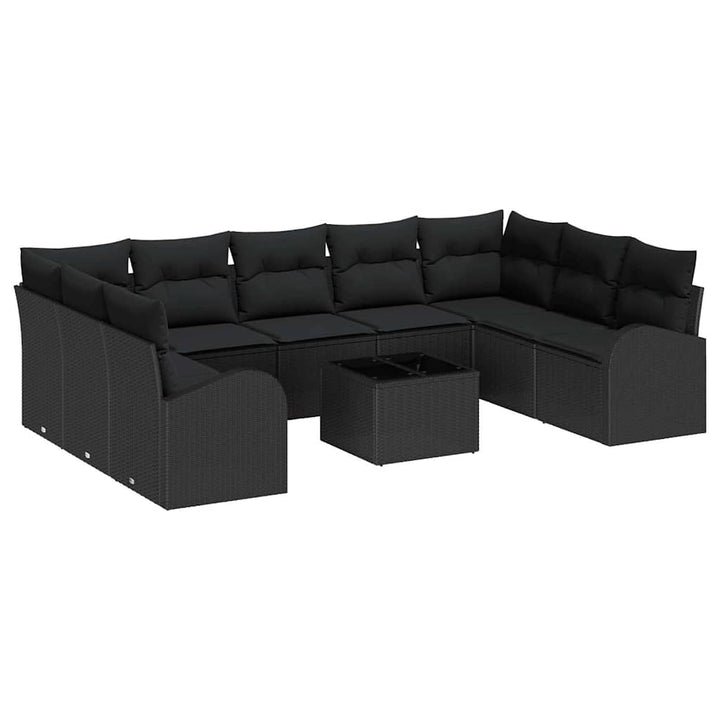Havesofa Sæt med pude med opbevaring 10 pcs Sort polyrattan