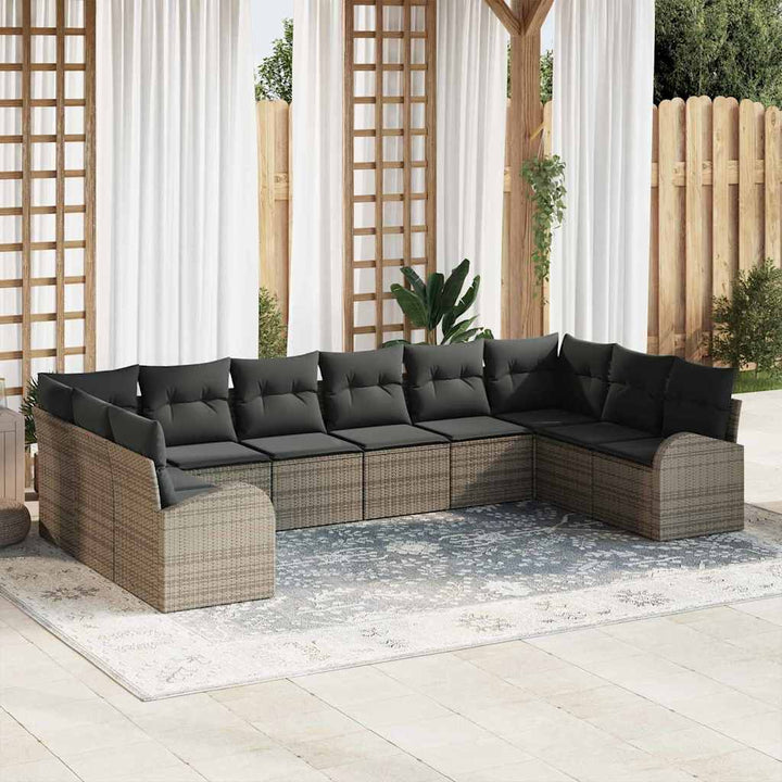 Havesofa Sæt med pude med opbevaring 10 pcs Grå polyrattan