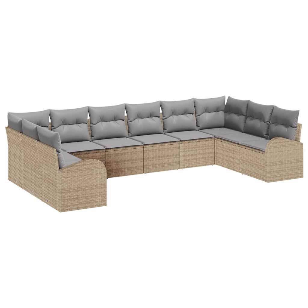 Havesofa Sæt med pude 10 pcs Beige og lys grå polyrattan