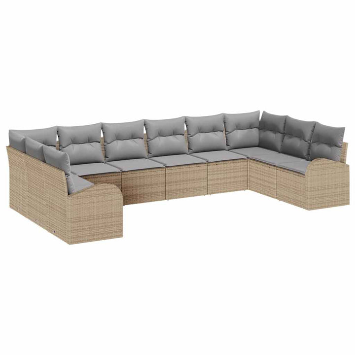 Havesofa Sæt med pude 10 pcs Beige og lys grå polyrattan